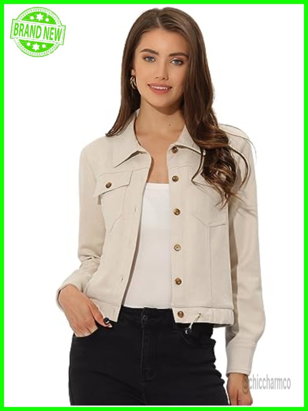 Faux Suede Button Down Moto Biker Cropped Jacket